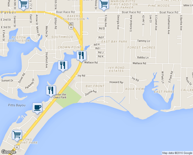 map of restaurants, bars, coffee shops, grocery stores, and more near 5724 Ivy Road in Panama City