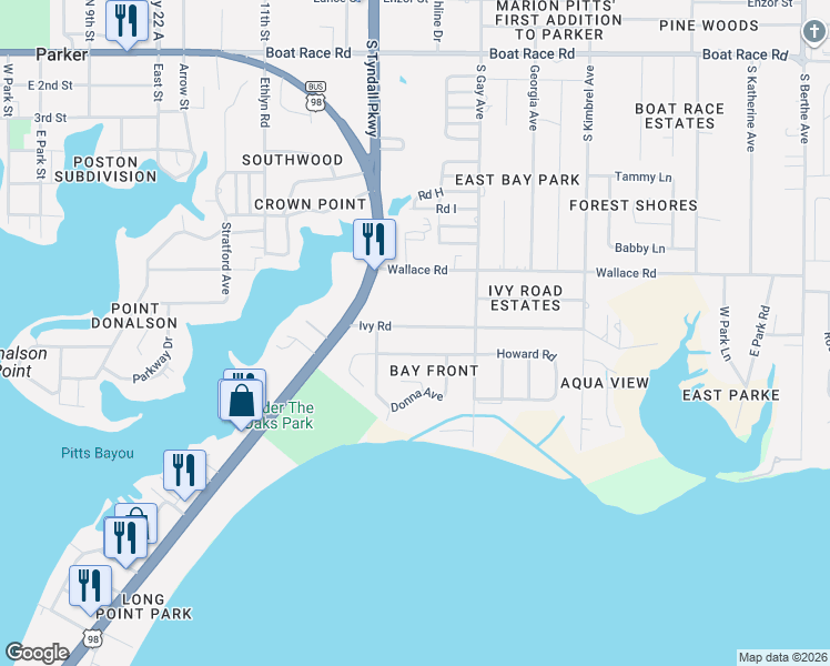 map of restaurants, bars, coffee shops, grocery stores, and more near 5625 Howard Rd in Panama City