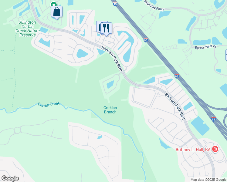 map of restaurants, bars, coffee shops, grocery stores, and more near 6617 Arching Branch Circle in Jacksonville