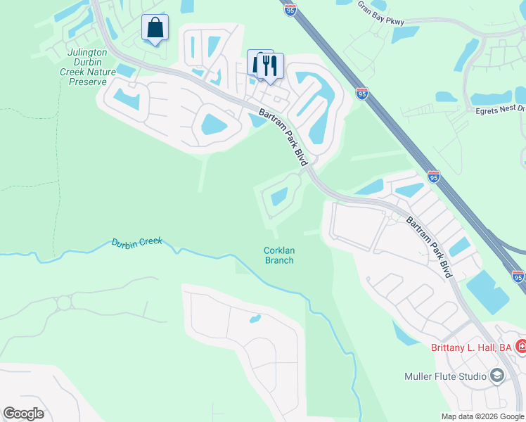 map of restaurants, bars, coffee shops, grocery stores, and more near 6687 Arching Branch Circle in Jacksonville