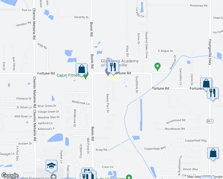 map of restaurants, bars, coffee shops, grocery stores, and more near 210 Country Park Drive in Youngsville