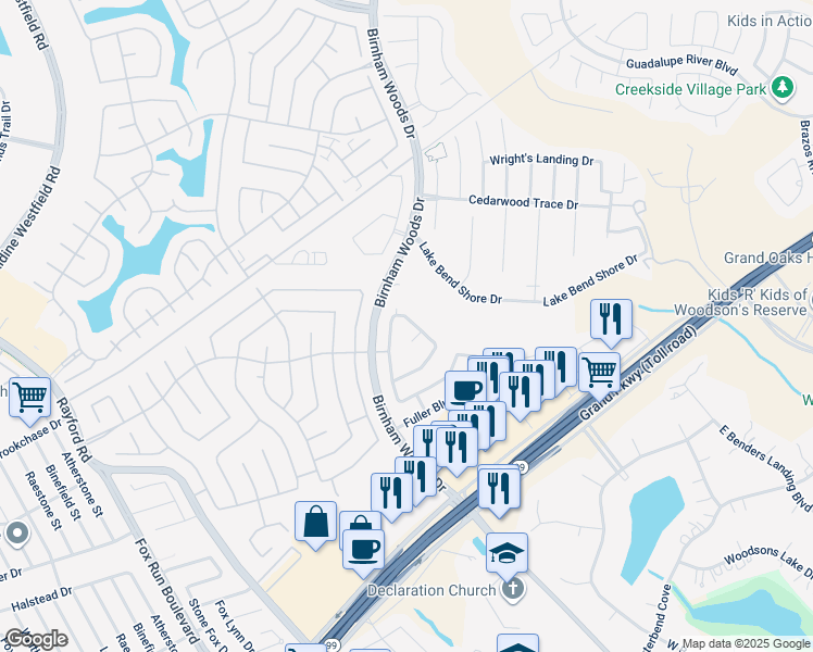 map of restaurants, bars, coffee shops, grocery stores, and more near 3518 Red Meadows Drive in Spring