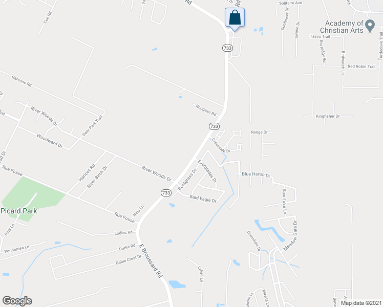 map of restaurants, bars, coffee shops, grocery stores, and more near 1712 East Broussard Road in Lafayette