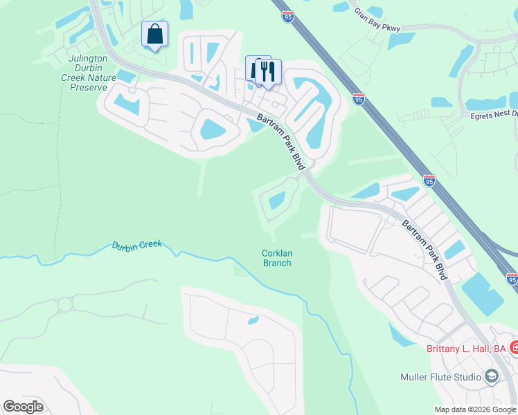 map of restaurants, bars, coffee shops, grocery stores, and more near 6687 Arching Branch Circle in Jacksonville