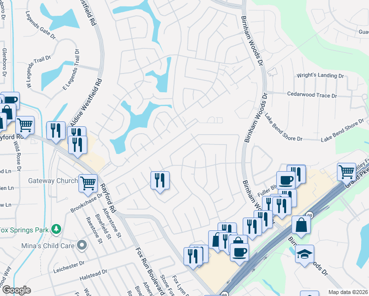 map of restaurants, bars, coffee shops, grocery stores, and more near 29615 Legends Green Drive in Spring
