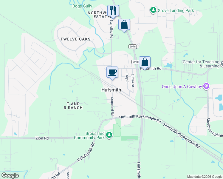 map of restaurants, bars, coffee shops, grocery stores, and more near in Hufsmith