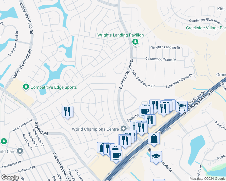 map of restaurants, bars, coffee shops, grocery stores, and more near 29631 Legends Line Drive in Spring