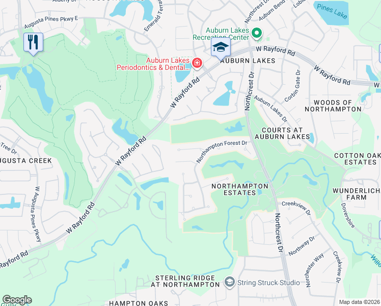 map of restaurants, bars, coffee shops, grocery stores, and more near 6606 Butler Oaks Court in Spring