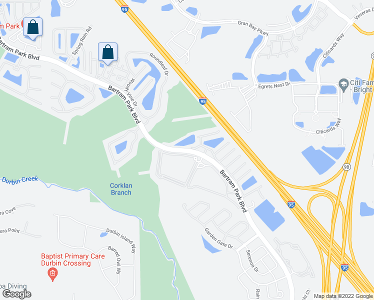 map of restaurants, bars, coffee shops, grocery stores, and more near 13991 Bartram Park Boulevard in Jacksonville