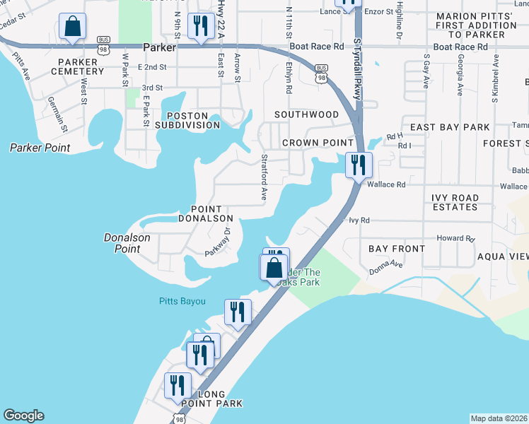map of restaurants, bars, coffee shops, grocery stores, and more near 1327 Stratford Avenue in Panama City