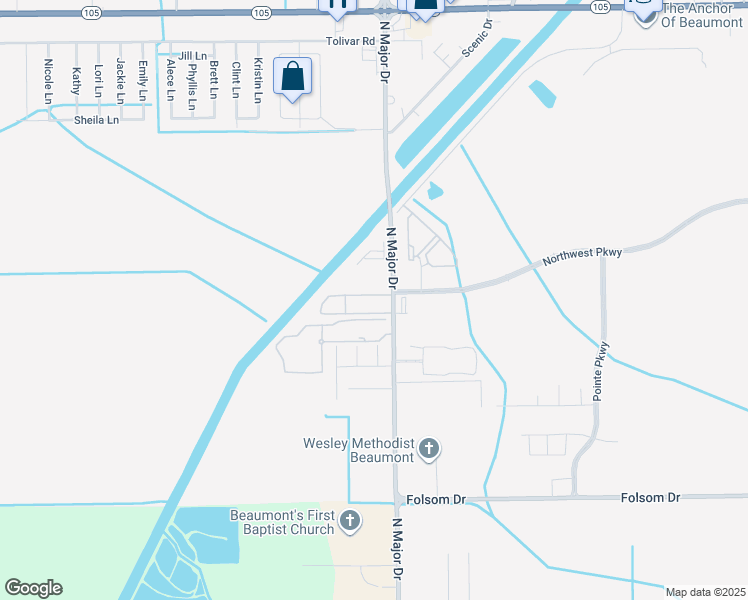 map of restaurants, bars, coffee shops, grocery stores, and more near 4375 North Major Drive in Beaumont
