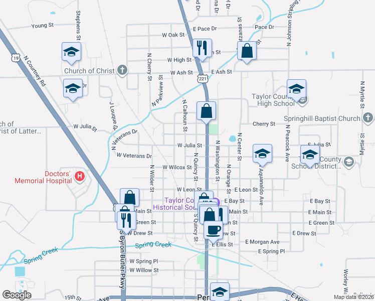map of restaurants, bars, coffee shops, grocery stores, and more near 801 North Quincy Street in Perry