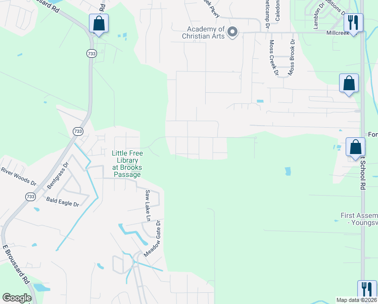 map of restaurants, bars, coffee shops, grocery stores, and more near Crossbill Drive in Lafayette