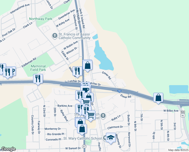 map of restaurants, bars, coffee shops, grocery stores, and more near 3013 Enner Road in Orange