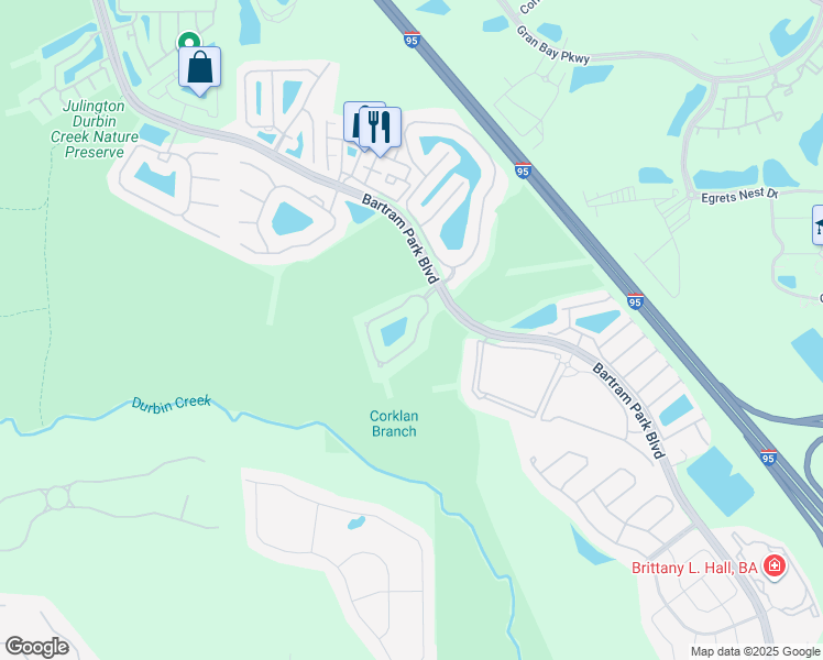 map of restaurants, bars, coffee shops, grocery stores, and more near 6556 Arching Branch Circle in Jacksonville