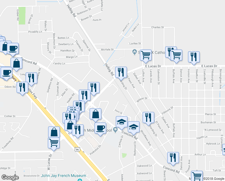 map of restaurants, bars, coffee shops, grocery stores, and more near 3705 East Lucas Drive in Beaumont