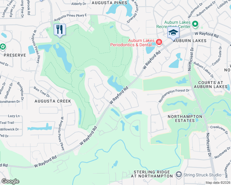 map of restaurants, bars, coffee shops, grocery stores, and more near 20 Post Shadow Estate Court in Spring
