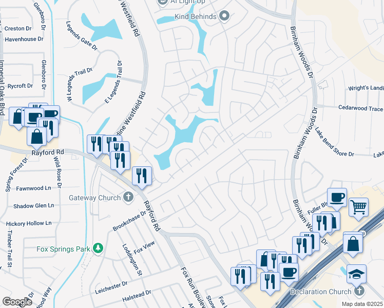 map of restaurants, bars, coffee shops, grocery stores, and more near 29815 North Legends Chase Circle in Spring