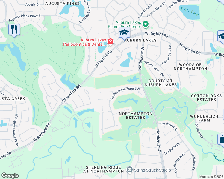 map of restaurants, bars, coffee shops, grocery stores, and more near 6606 Butler Oaks Ct in Spring