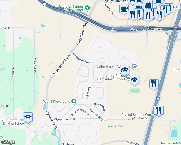 map of restaurants, bars, coffee shops, grocery stores, and more near 21387 Village Crossing Lane in Porter