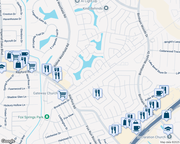 map of restaurants, bars, coffee shops, grocery stores, and more near 29815 North Legends Chase Circle in Spring