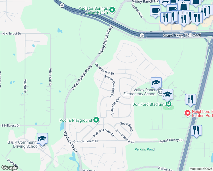 map of restaurants, bars, coffee shops, grocery stores, and more near 21312 Timber Bluff Court in Porter