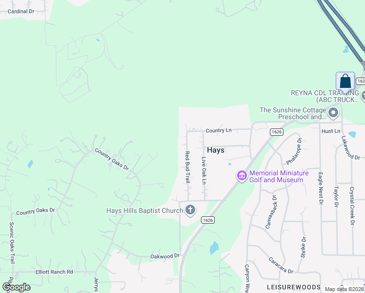 map of restaurants, bars, coffee shops, grocery stores, and more near 12606 Red Bud Trail in Buda