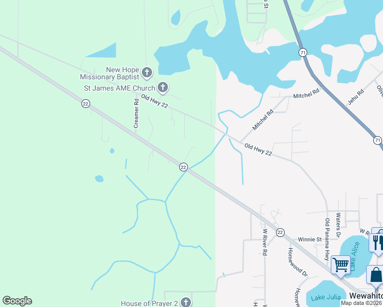 map of restaurants, bars, coffee shops, grocery stores, and more near 1315 Florida 22 in Wewahitchka