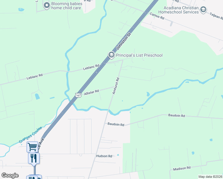map of restaurants, bars, coffee shops, grocery stores, and more near 140 Allister Road in Maurice