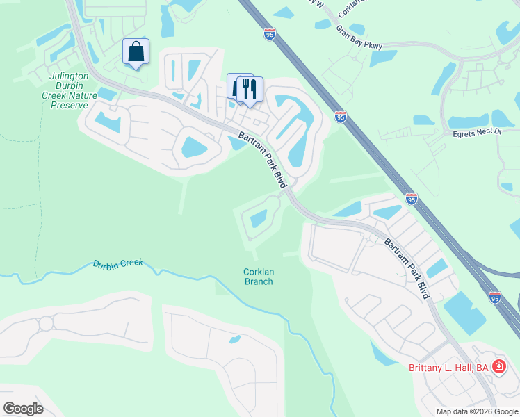 map of restaurants, bars, coffee shops, grocery stores, and more near 6794 Arching Branch Circle in Jacksonville