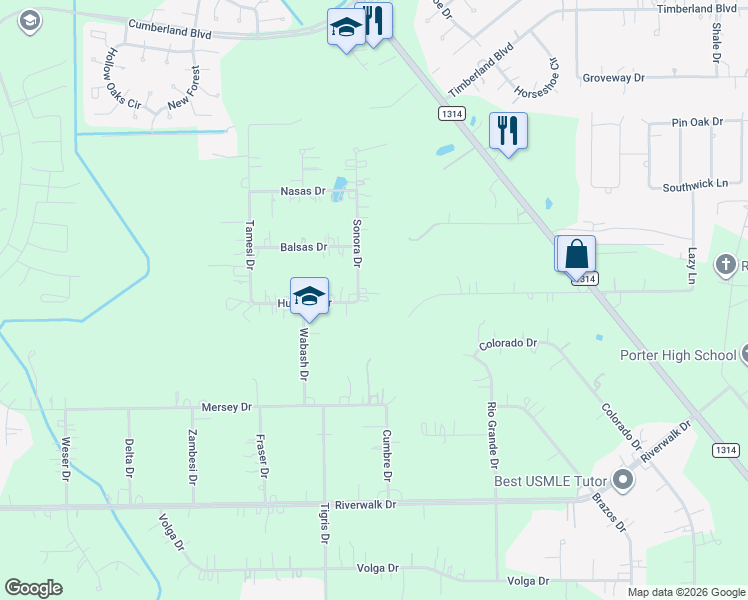 map of restaurants, bars, coffee shops, grocery stores, and more near 22769 Sonora Drive in Porter