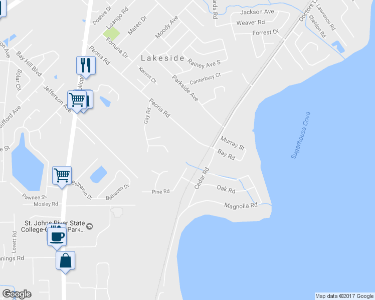 map of restaurants, bars, coffee shops, grocery stores, and more near 3126 Peoria Road in Orange Park