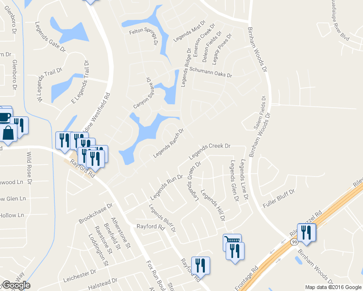 map of restaurants, bars, coffee shops, grocery stores, and more near 29702 Legends Pass Court in Spring