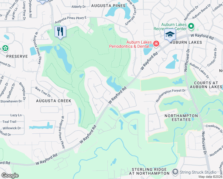 map of restaurants, bars, coffee shops, grocery stores, and more near 20 Post Shadow Estate Court in Spring