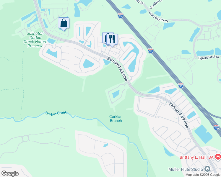 map of restaurants, bars, coffee shops, grocery stores, and more near 6769 Arching Branch Circle in Jacksonville