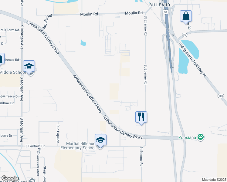 map of restaurants, bars, coffee shops, grocery stores, and more near 329 Hardware Road in Broussard