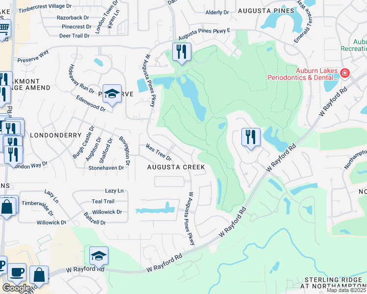 map of restaurants, bars, coffee shops, grocery stores, and more near 7510 Raes Creek Drive in Spring