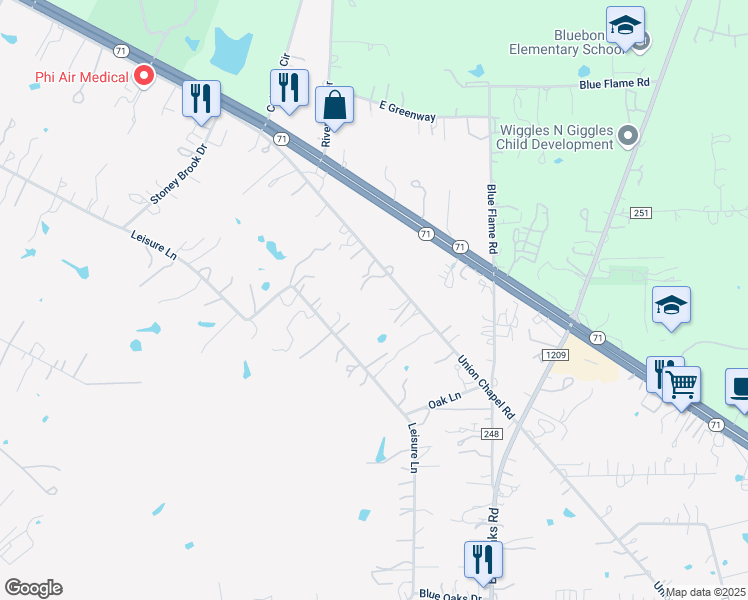 map of restaurants, bars, coffee shops, grocery stores, and more near 363 Union Chapel Road in Cedar Creek