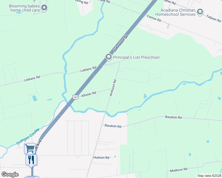 map of restaurants, bars, coffee shops, grocery stores, and more near 140 Allister Road in Maurice