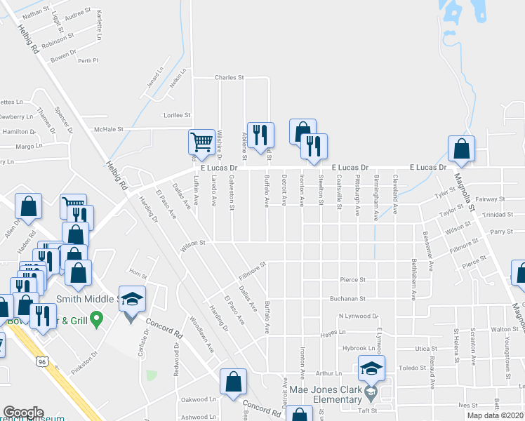 map of restaurants, bars, coffee shops, grocery stores, and more near 4665 Buffalo Avenue in Beaumont