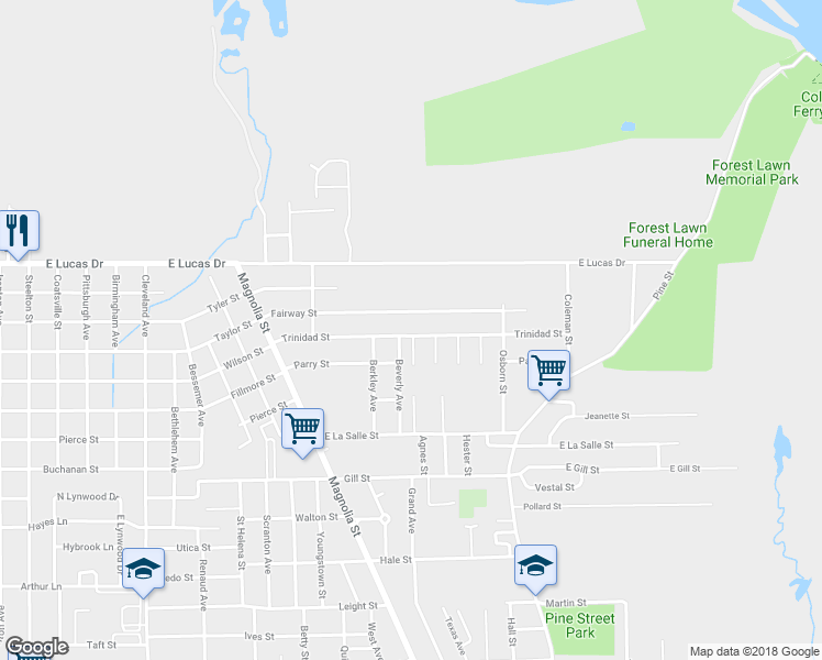 map of restaurants, bars, coffee shops, grocery stores, and more near 1420 Trinidad Street in Beaumont