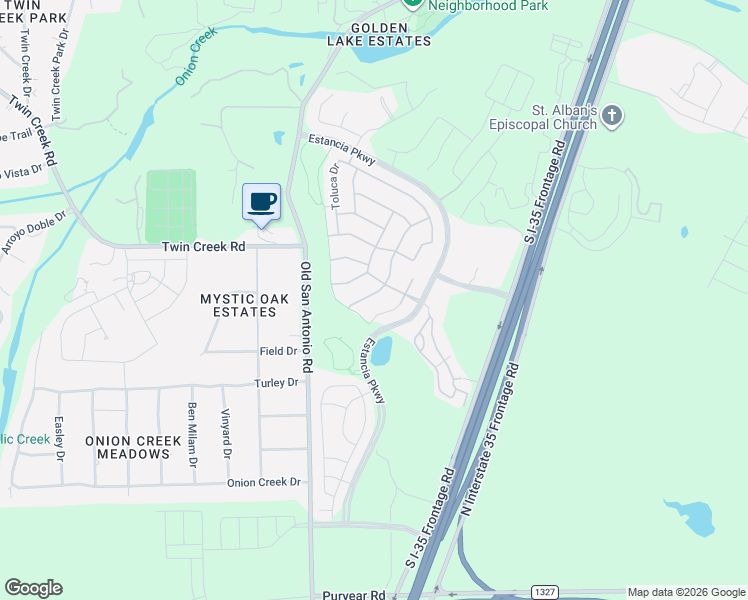 map of restaurants, bars, coffee shops, grocery stores, and more near 12517 Altamira Street in Manchaca