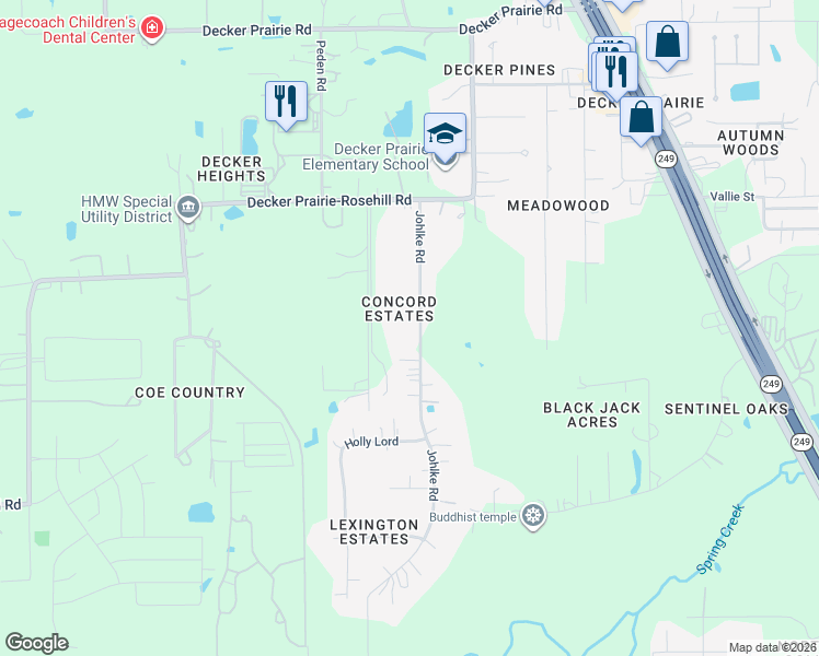 map of restaurants, bars, coffee shops, grocery stores, and more near 31515 Johlke Road in Magnolia