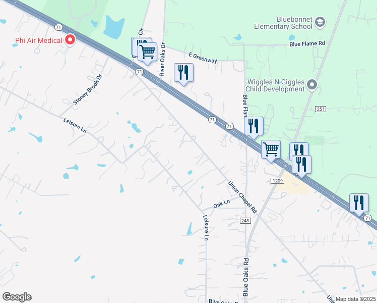 map of restaurants, bars, coffee shops, grocery stores, and more near 363 Union Chapel Road in Cedar Creek