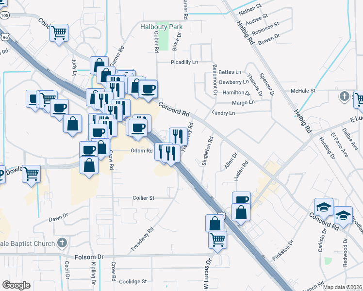 map of restaurants, bars, coffee shops, grocery stores, and more near 5290 Eastex Freeway in Beaumont