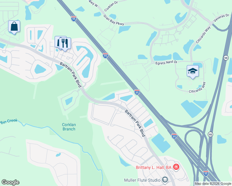 map of restaurants, bars, coffee shops, grocery stores, and more near 6977 Heatherton Court in Jacksonville