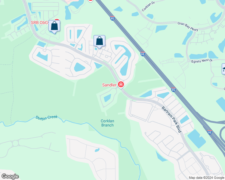 map of restaurants, bars, coffee shops, grocery stores, and more near 6826 Arching Branch Circle in Jacksonville