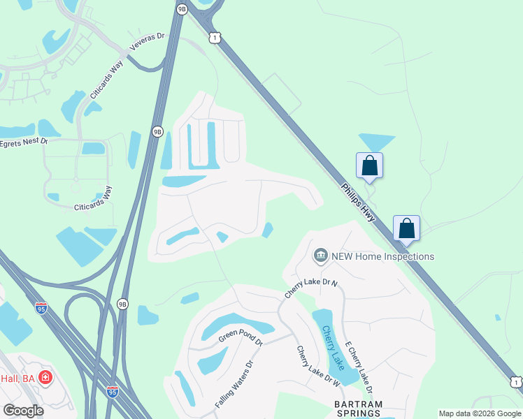 map of restaurants, bars, coffee shops, grocery stores, and more near 6090 Shadehill Road in Jacksonville