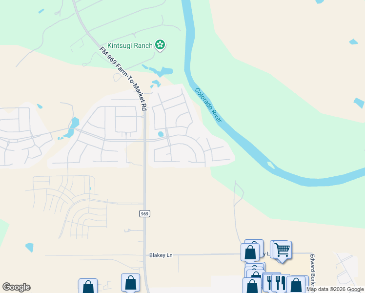 map of restaurants, bars, coffee shops, grocery stores, and more near 133 Patrick Herndon Drive in Bastrop