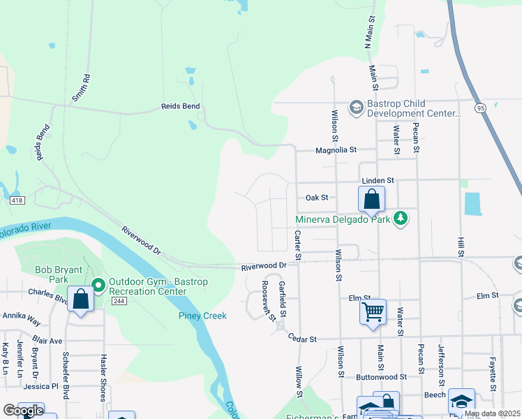 map of restaurants, bars, coffee shops, grocery stores, and more near 1930 Dragonfly Loop in Bastrop